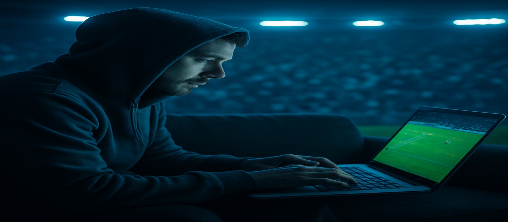 সোফায় আরাম করে বসে ল্যাপটপে গেম খেলছেন একজন ব্যবহারকারী, এটি viptak-এর প্ল্যাটফর্মে ঘটছে